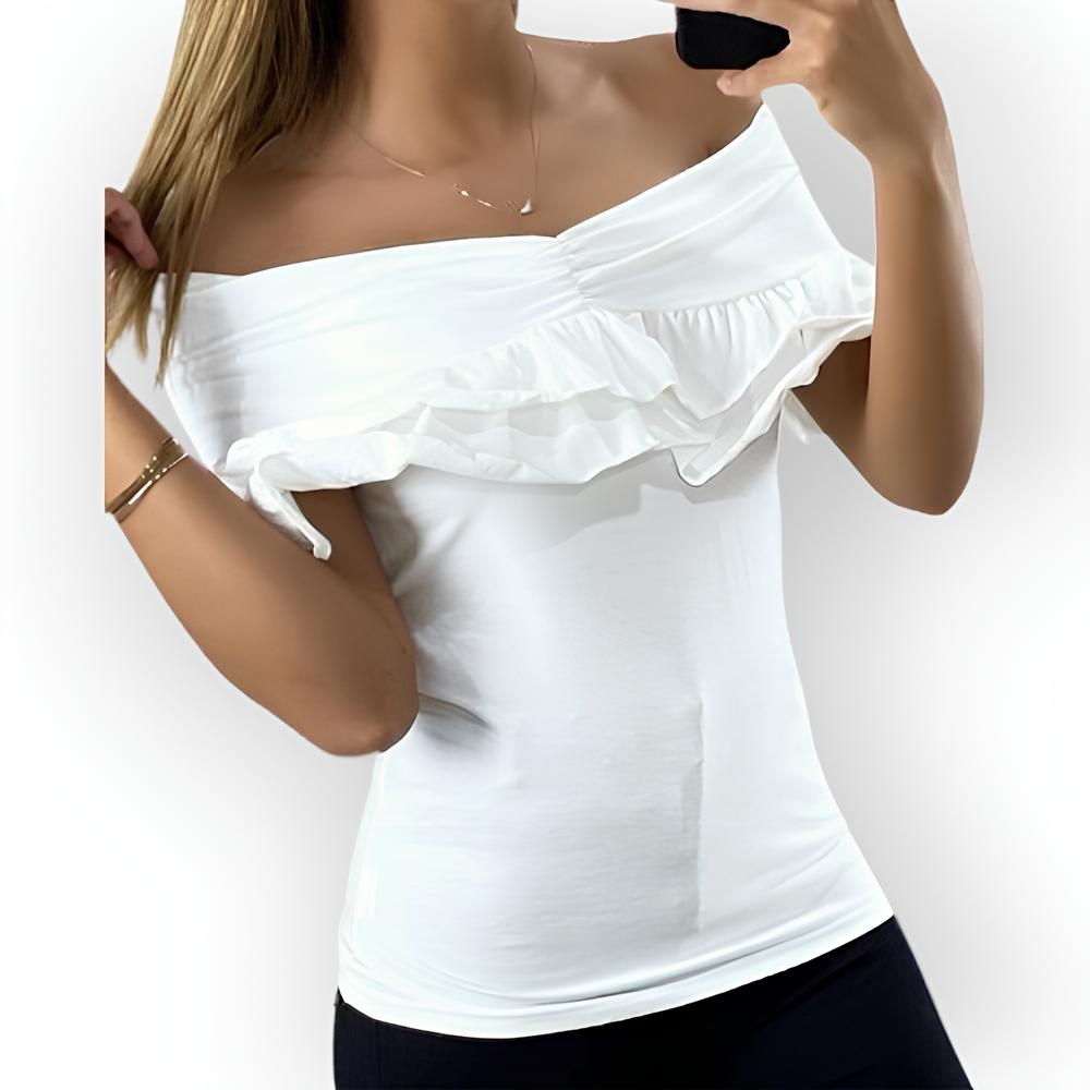 Soraya – Dubbellaags Off-Shoulder Shirt met Ruches