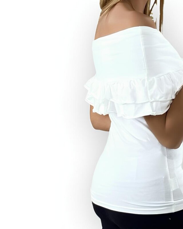 Soraya – Dubbellaags Off-Shoulder Shirt met Ruches