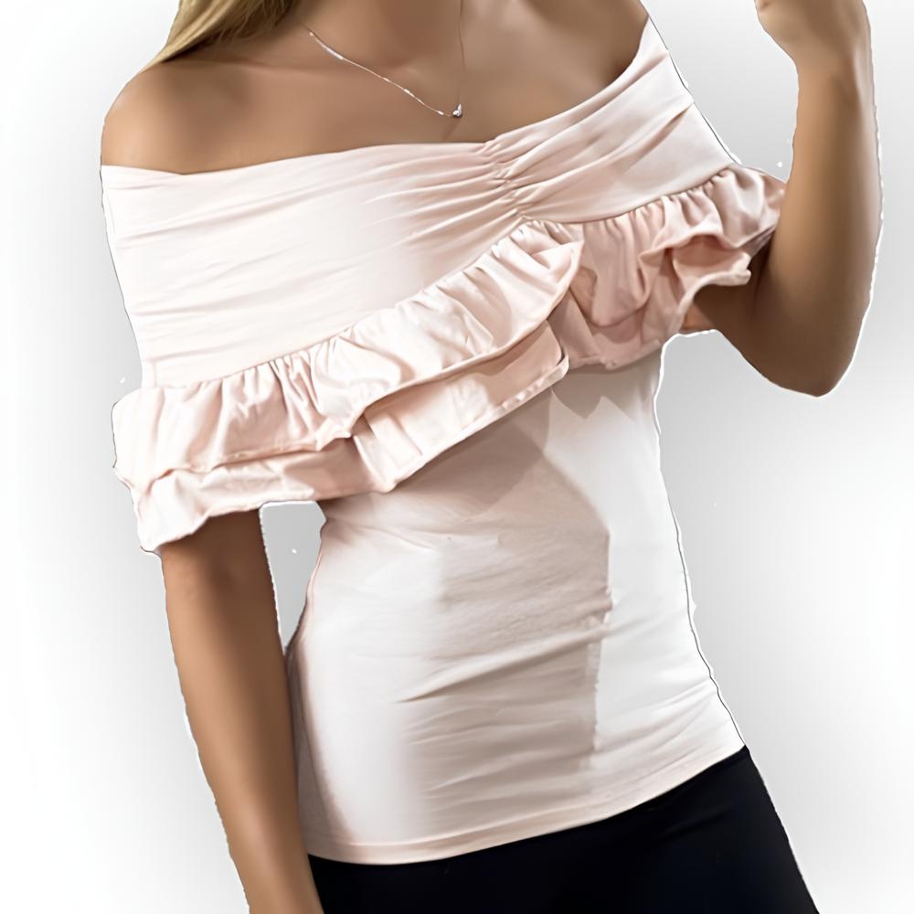 Soraya – Dubbellaags Off-Shoulder Shirt met Ruches