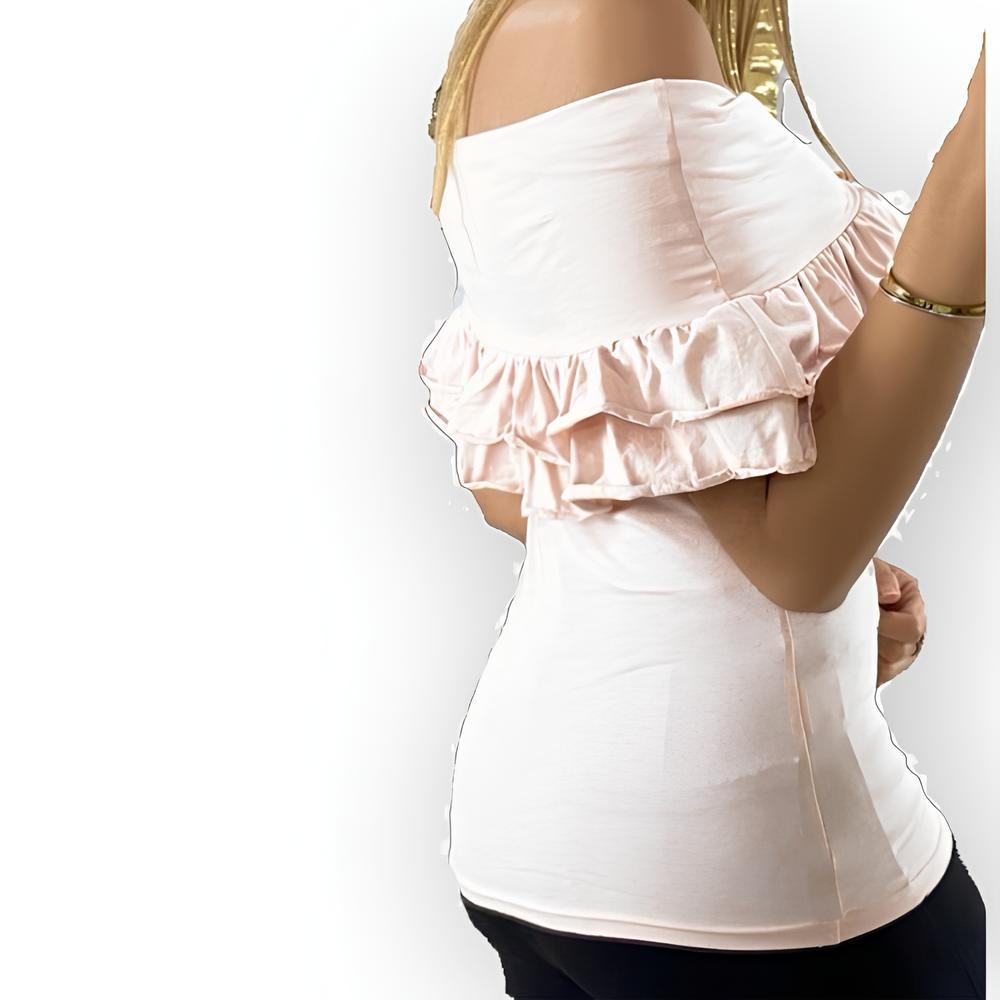 Soraya – Dubbellaags Off-Shoulder Shirt met Ruches
