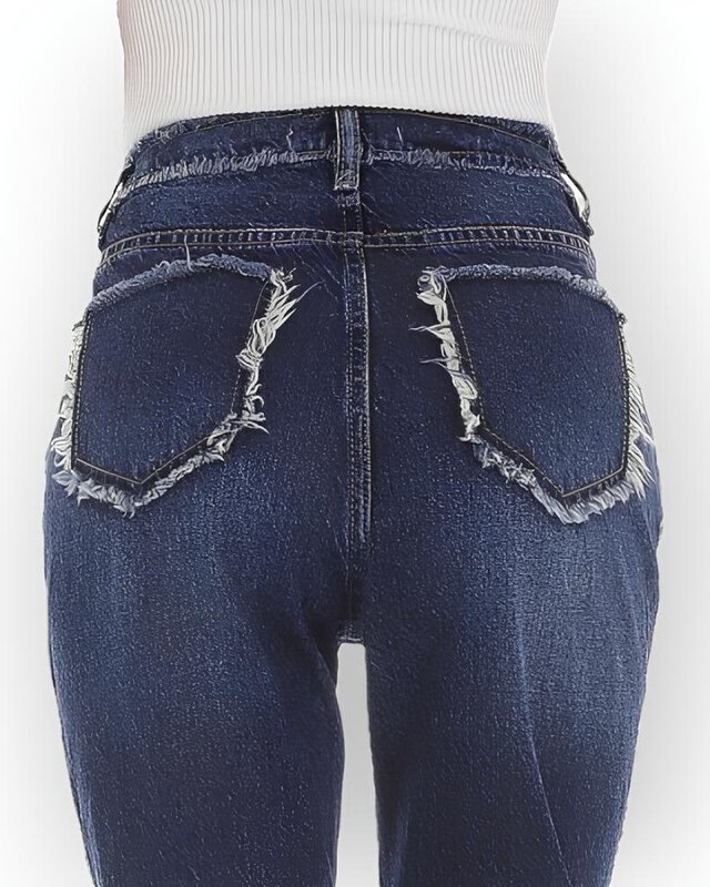 Romy – Stretch Jeans met Gerafelde Zijkanten en Achterzakken