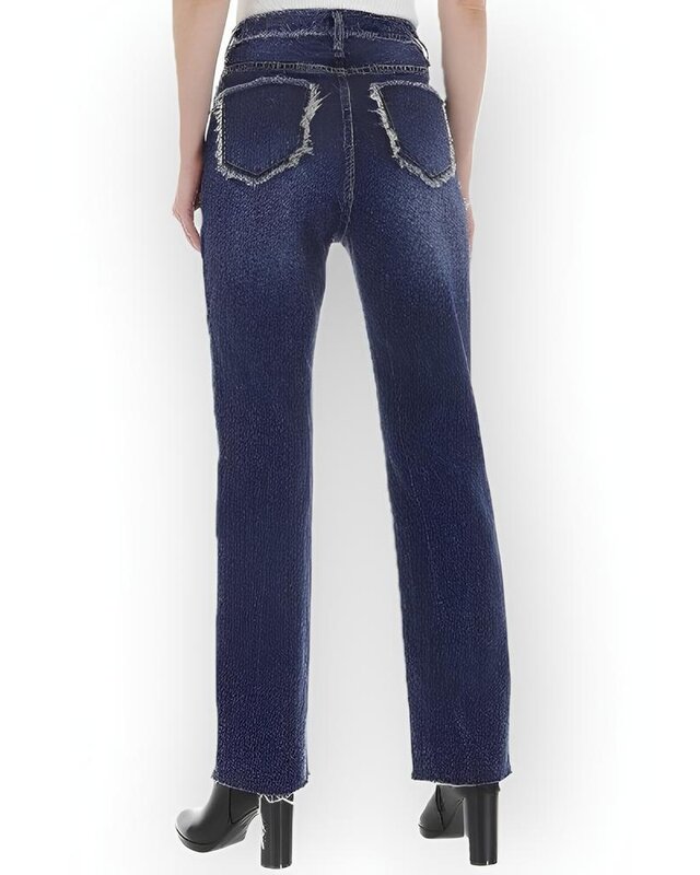 Romy – Stretch Jeans met Gerafelde Zijkanten en Achterzakken