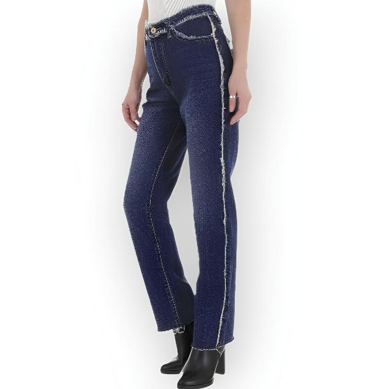 Romy – Stretch Jeans met Gerafelde Zijkanten en Achterzakken
