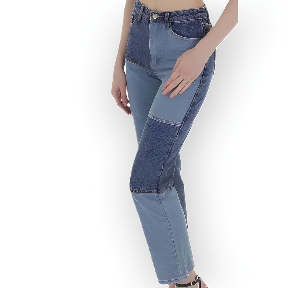 Patty - Dames Spijkerbroek met Contrasterende Patchwork Vakken