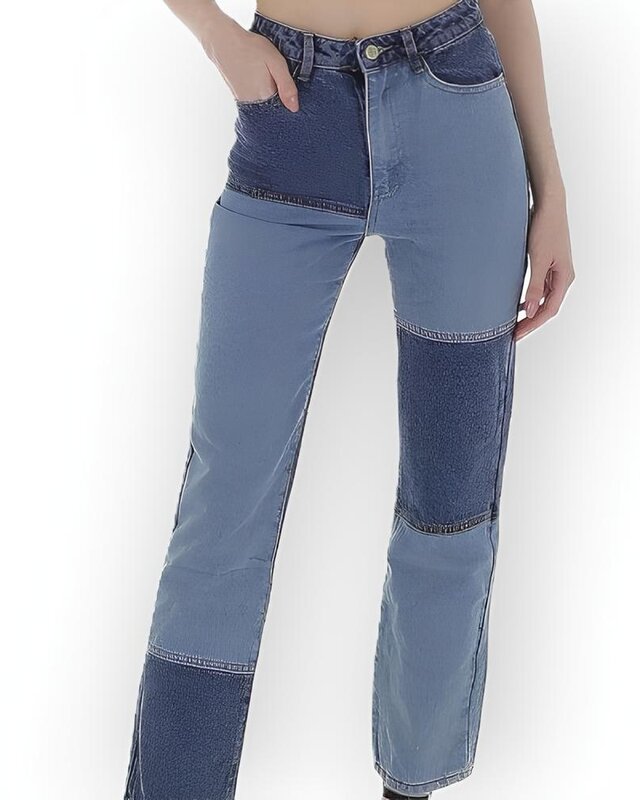 Patty - Dames Spijkerbroek met Contrasterende Patchwork Vakken