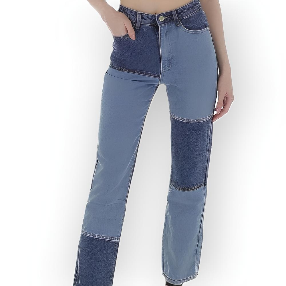 Patty - Dames Spijkerbroek met Contrasterende Patchwork Vakken