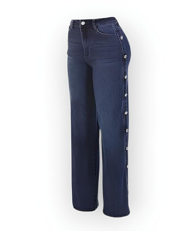 Teya – Hoge Taille Jeans met Wijde Pijpen en Bewerkte Knopen