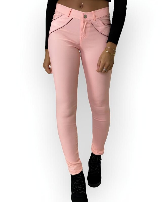 Ivany – Roze Slimfit Broek met Suède Accenten en Ritssluiting