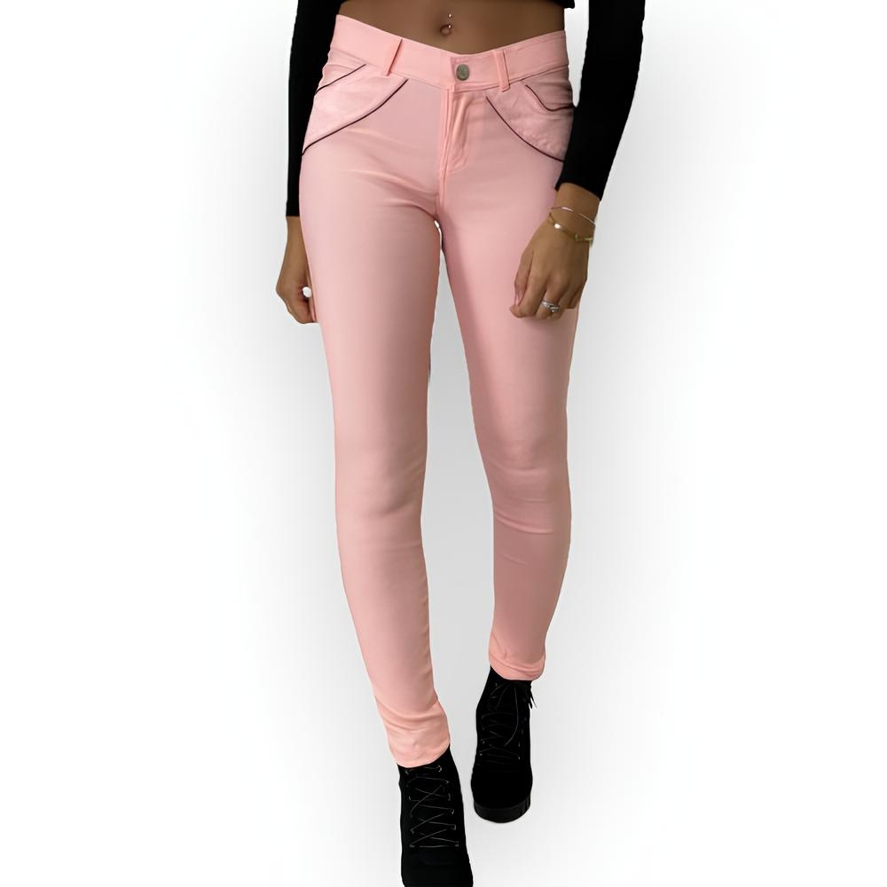 Ivany – Roze Slimfit Broek met Suède Accenten en Ritssluiting