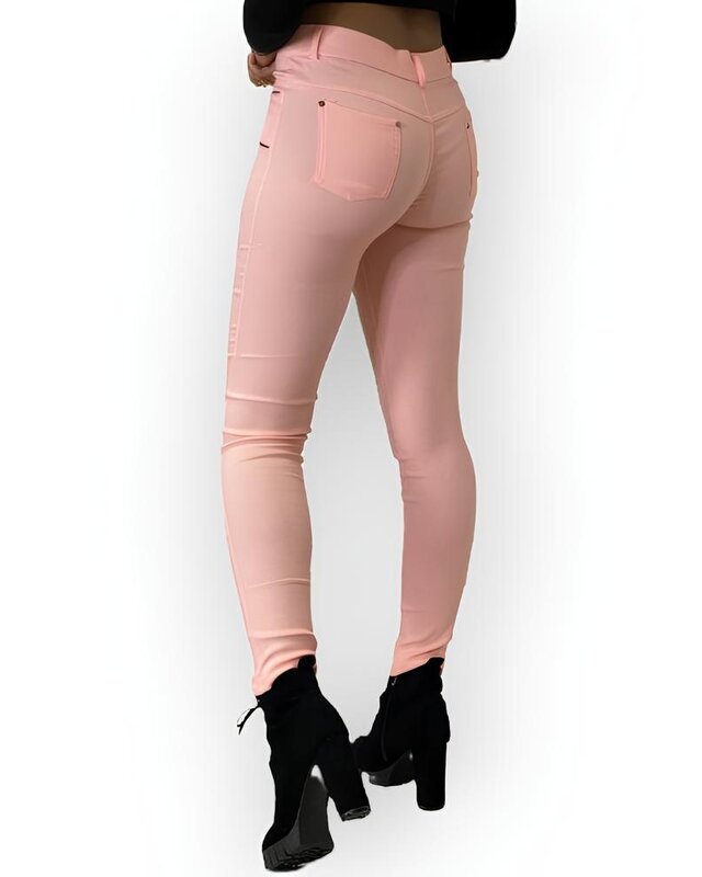 Ivany – Roze Slimfit Broek met Suède Accenten en Ritssluiting