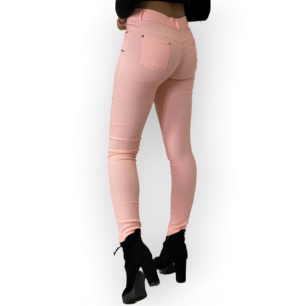 Ivany – Roze Slimfit Broek met Suède Accenten en Ritssluiting