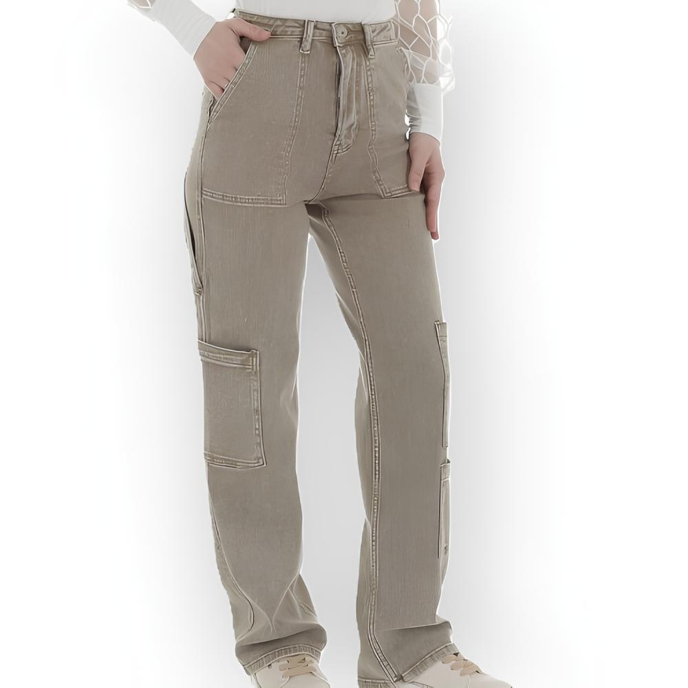 Olive – Cargo Jeans met Used Look en Rechte Pijpen