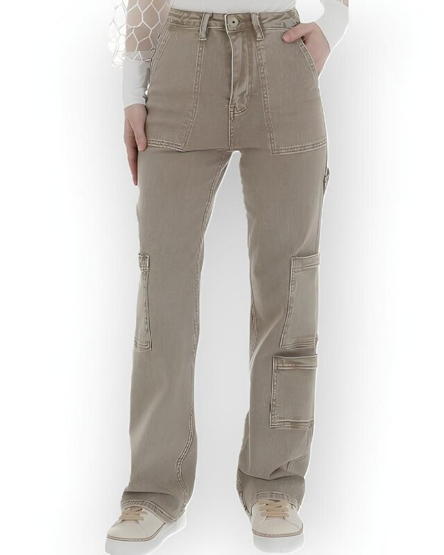 Olive – Cargo Jeans met Used Look en Rechte Pijpen