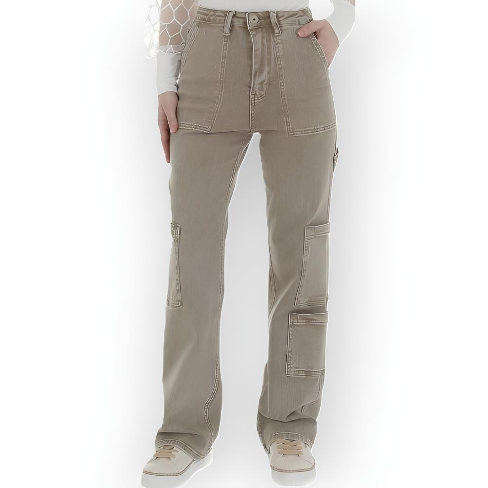 Olive – Cargo Jeans met Used Look en Rechte Pijpen