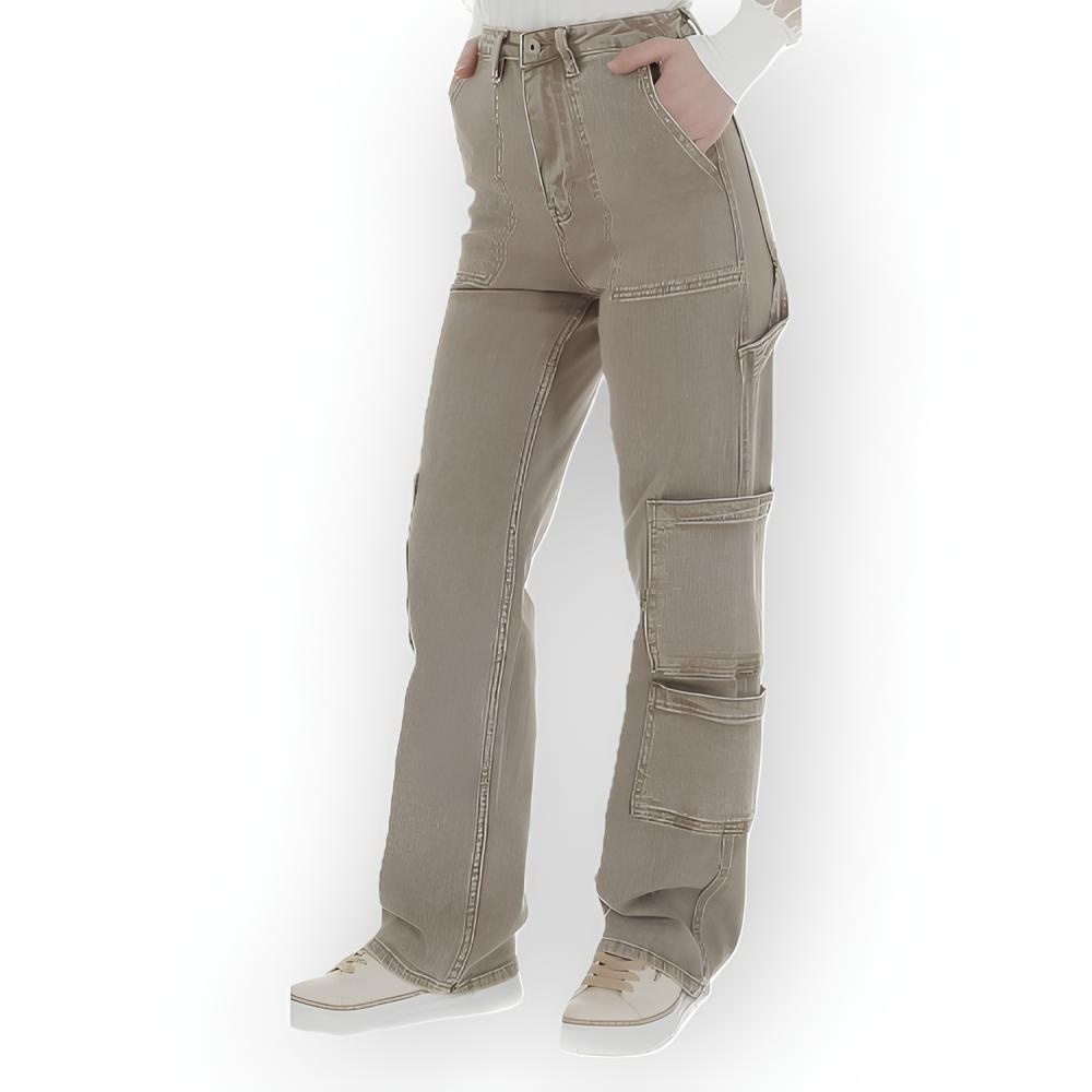 Olive – Cargo Jeans met Used Look en Rechte Pijpen