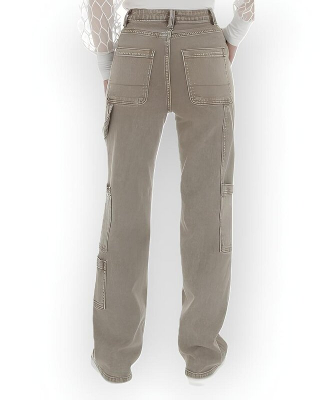 Olive – Cargo Jeans met Used Look en Rechte Pijpen