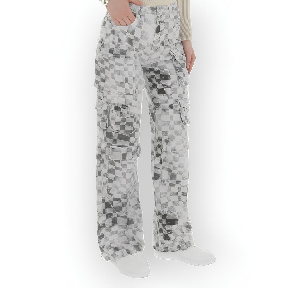 Niva – Cargobroek met Blokkenmotief in Grijs, Zwart en Wit