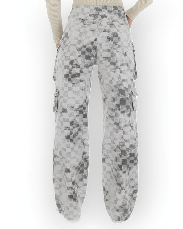 Niva – Cargobroek met Blokkenmotief in Grijs, Zwart en Wit