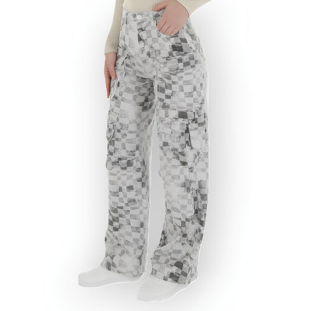 Niva – Cargobroek met Blokkenmotief in Grijs, Zwart en Wit
