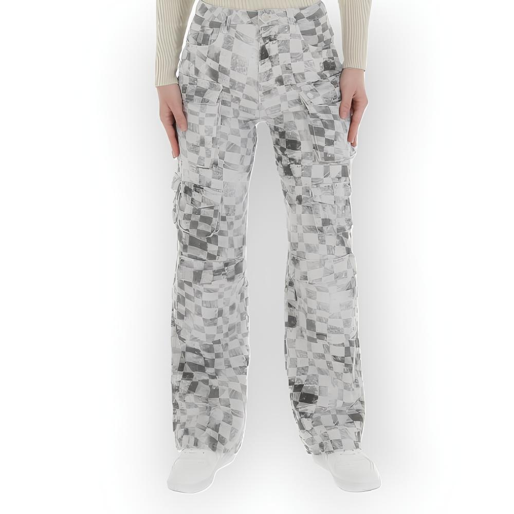 Niva – Cargobroek met Blokkenmotief in Grijs, Zwart en Wit