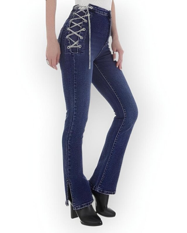 Nysa – Hoge Taille Jeans met Kettingen en Split aan de Zoom