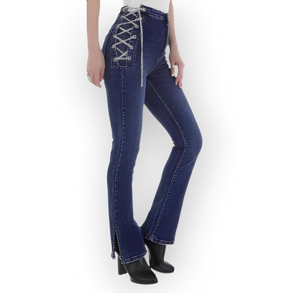 Nysa – Hoge Taille Jeans met Kettingen en Split aan de Zoom