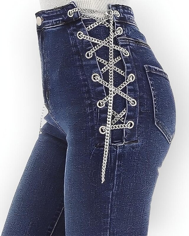 Nysa – Hoge Taille Jeans met Kettingen en Split aan de Zoom