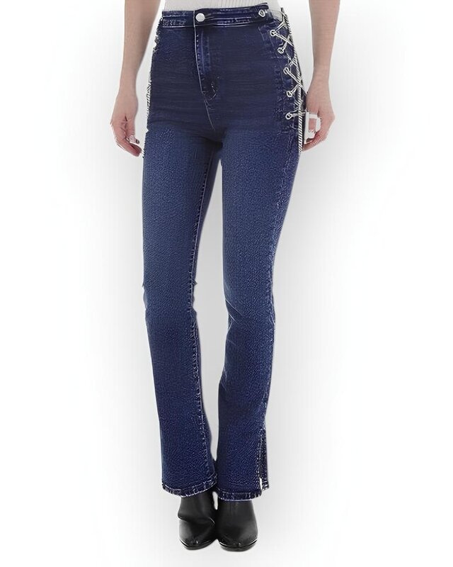 Nysa – Hoge Taille Jeans met Kettingen en Split aan de Zoom