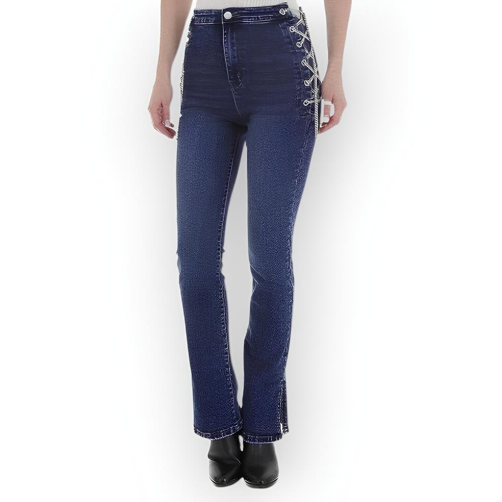 Nysa – Hoge Taille Jeans met Kettingen en Split aan de Zoom