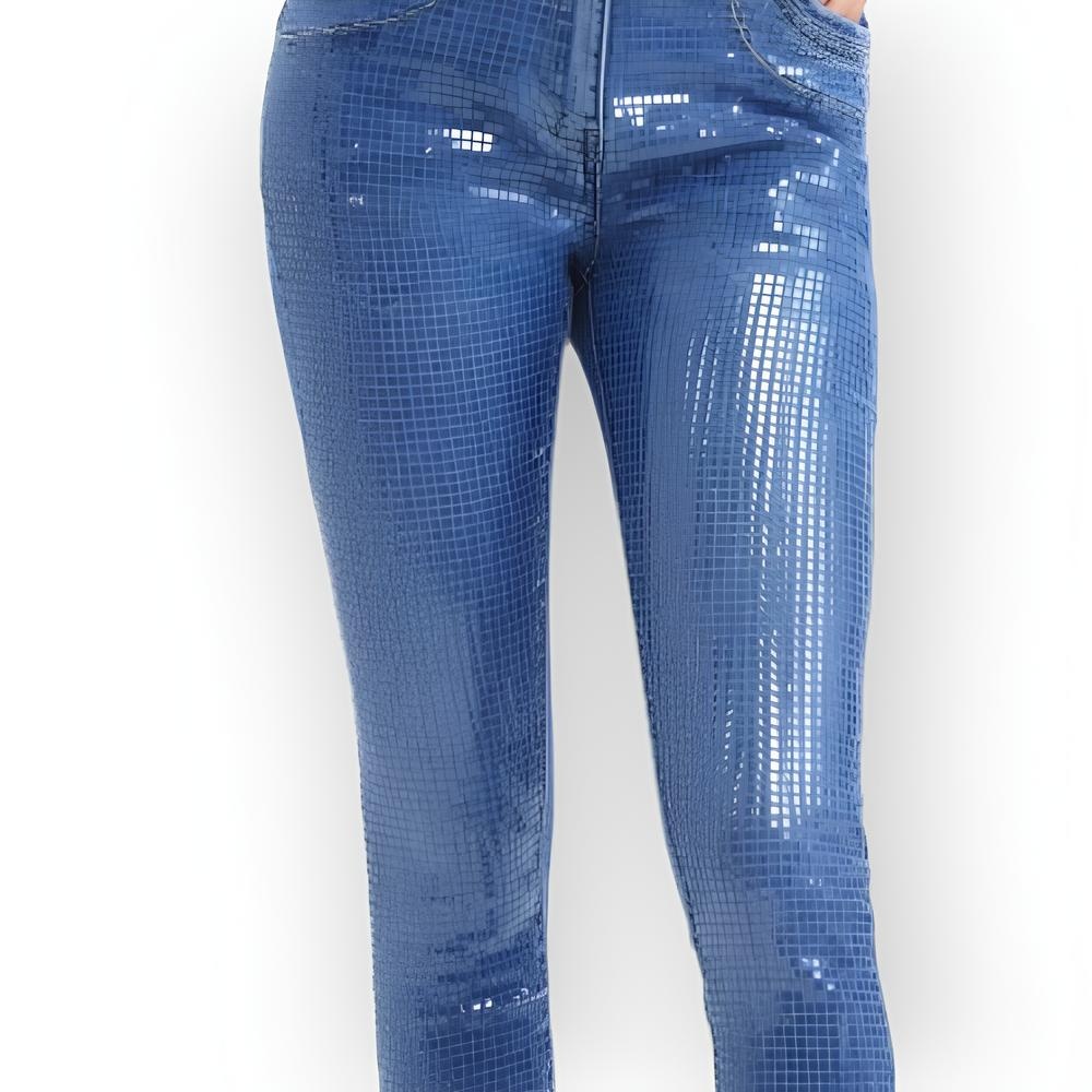May – Denim Skinny Jeans met Glanzende Pailletten en Stretch