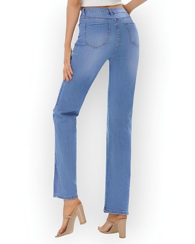 Denim Jeans met Regenboogglans en Stretch Pailletten Voorzijde - Party