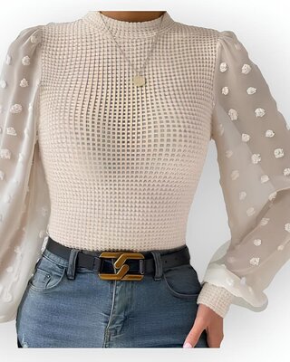 Letty – Top – Transparante Mouwen - Bolletjesdetail