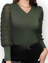 Tara – Groene Top – Transparante Mouwen - Bolletjesdetail
