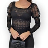 Veya – Zwarte Kanten Bodycon Top met Boothals - Pofschouders