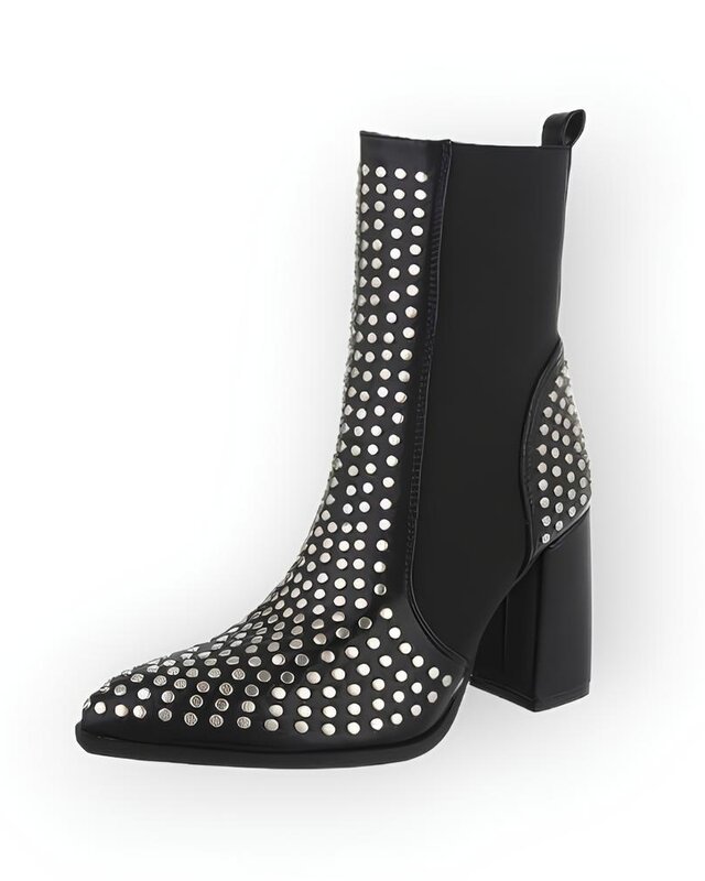 Sondra – Zwarte Enkelboots - Imitatieleer met Zilverkleurige Studs