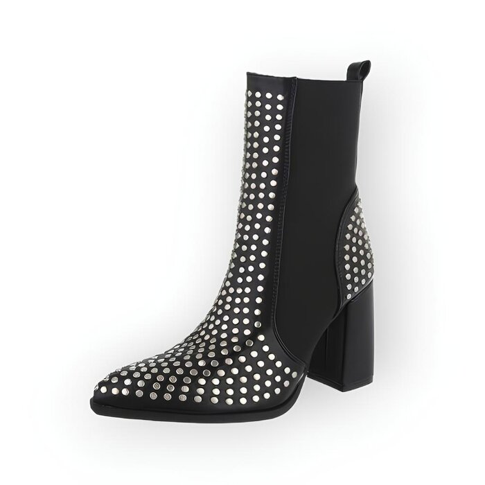 Sondra – Zwarte Enkelboots - Imitatieleer met Zilverkleurige Studs