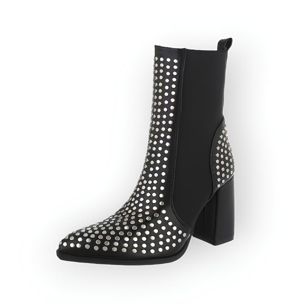Sondra – Zwarte Enkelboots - Imitatieleer met Zilverkleurige Studs