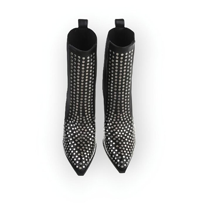 Sondra – Zwarte Enkelboots - Imitatieleer met Zilverkleurige Studs