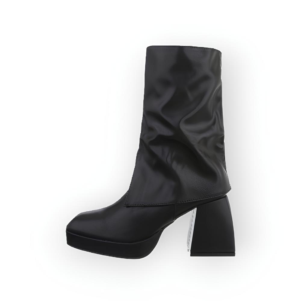 Lira – Elegante Enkelboots met Flapdetail, Comfortabele Hak - Ritssluiting