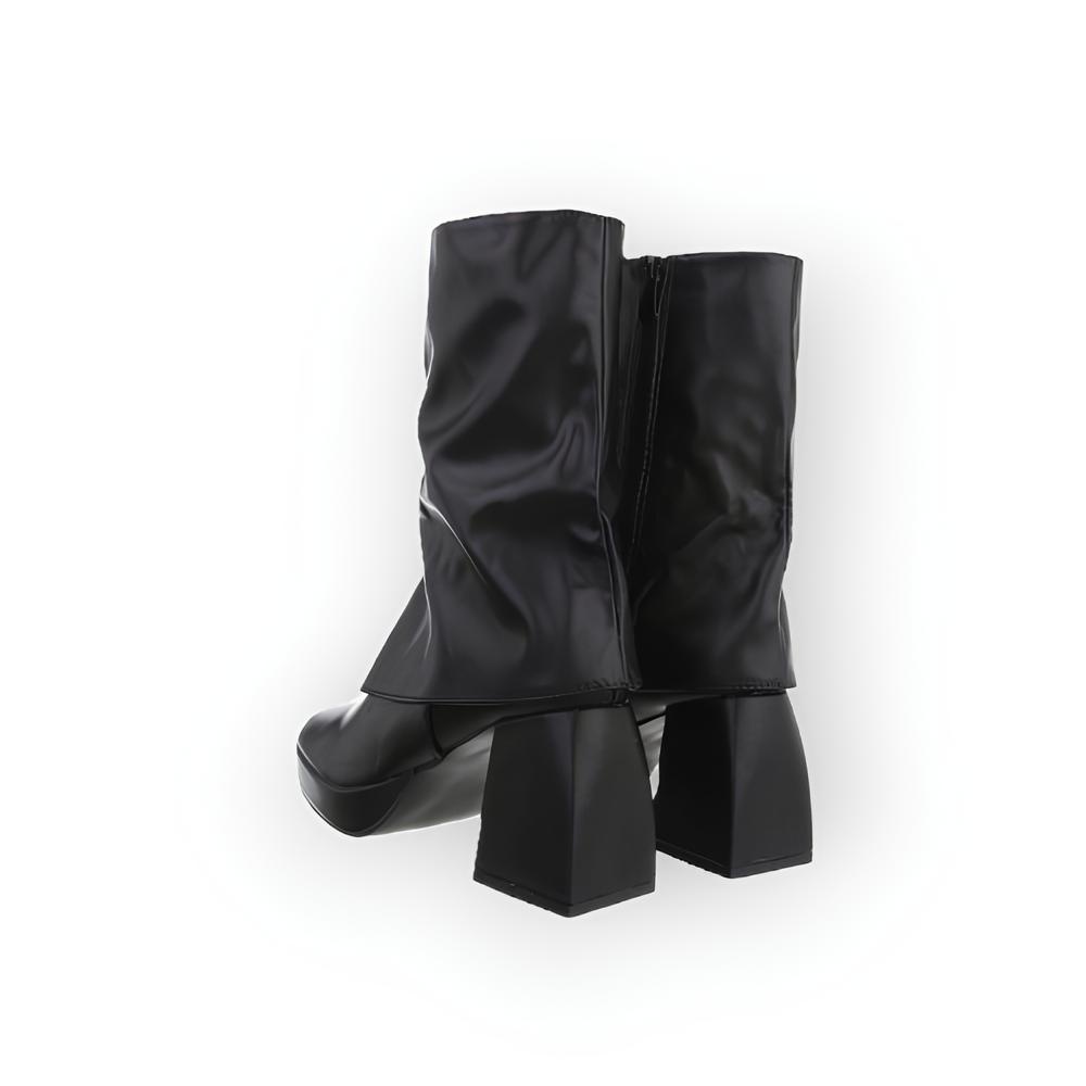 Lira – Elegante Enkelboots met Flapdetail, Comfortabele Hak - Ritssluiting