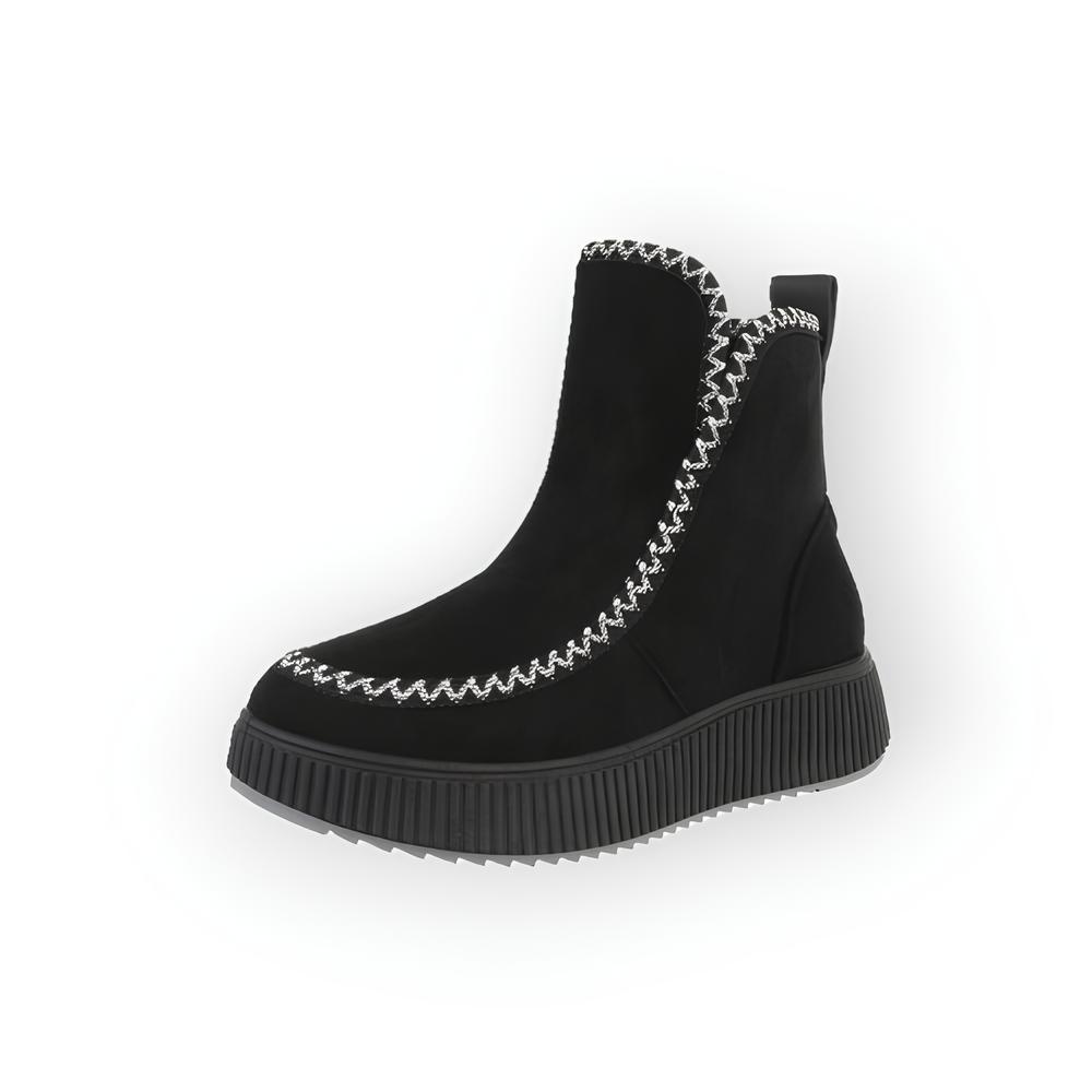 Seleste – Suedine Enkelboots met Contrasterend Sierstiksel en Luxe Afwerking