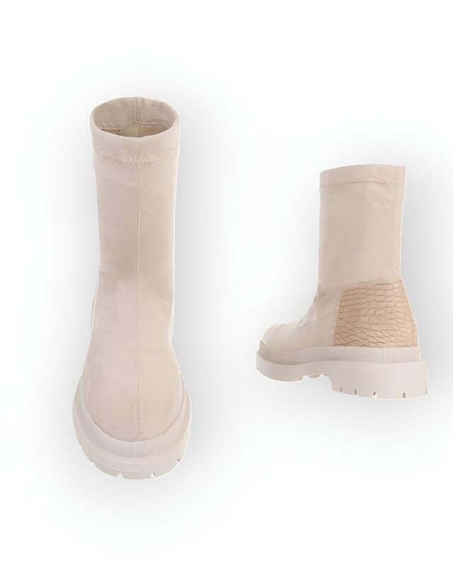 Lina – Suedine Enkelboots met Beige Kroko