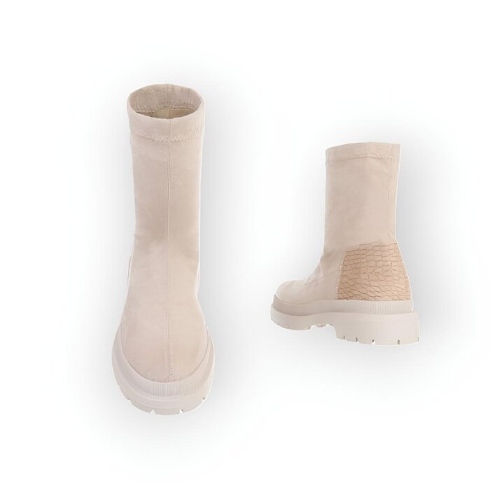 Lina – Suedine Enkelboots met Beige Kroko