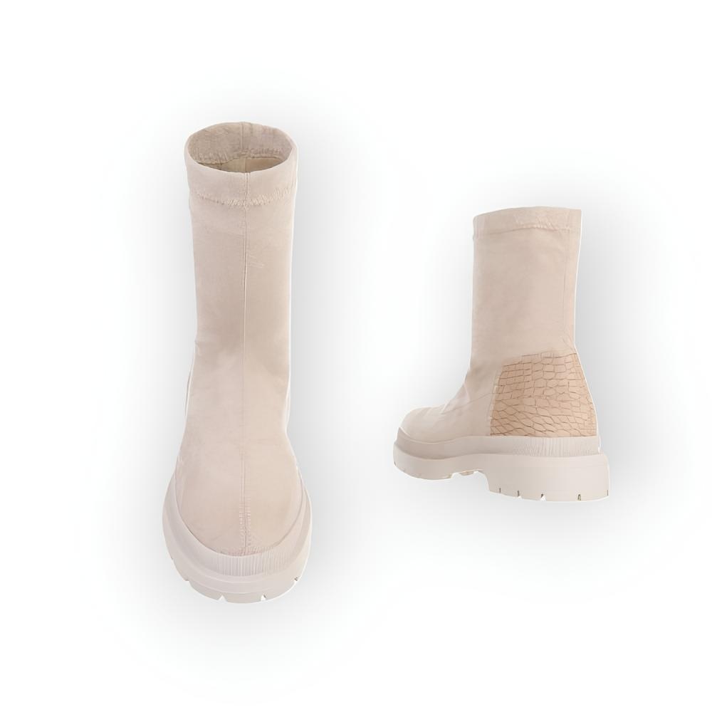 Lina – Suedine Enkelboots met Beige Kroko