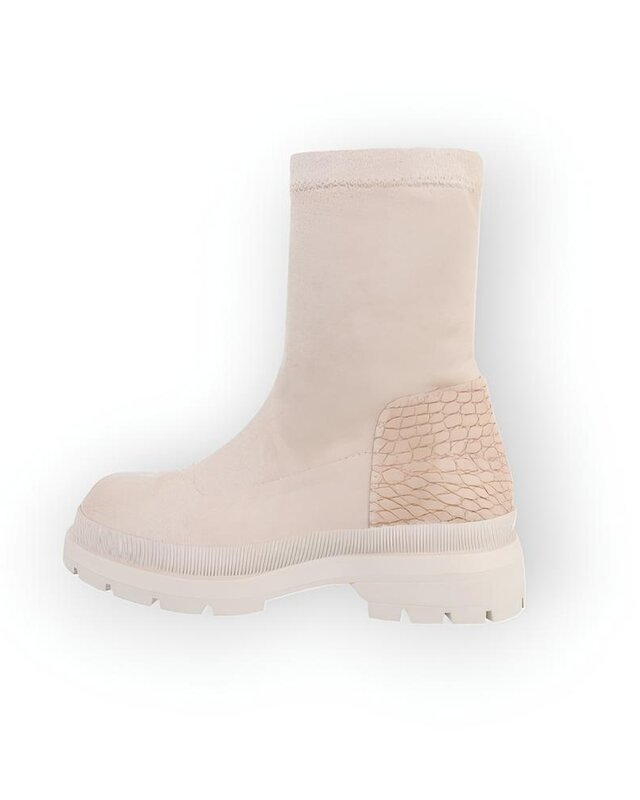 Lina – Suedine Enkelboots met Beige Kroko