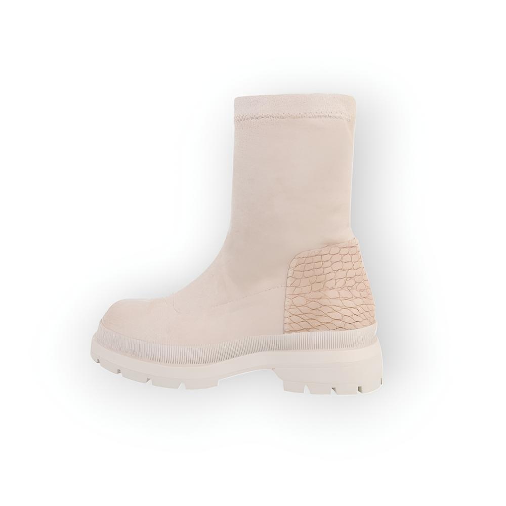 Lina – Suedine Enkelboots met Beige Kroko