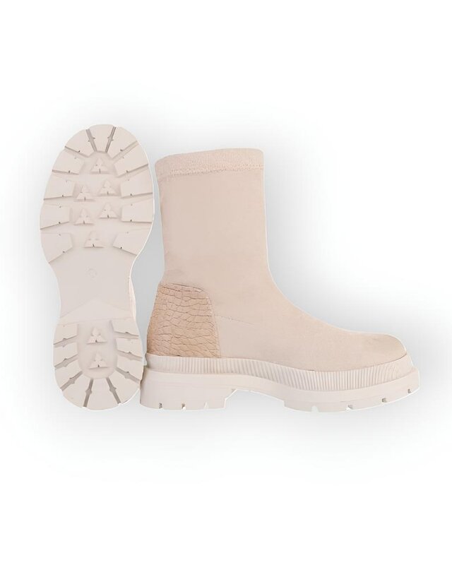 Lina – Suedine Enkelboots met Beige Kroko