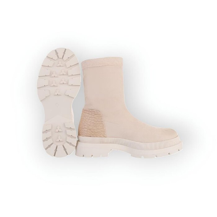 Lina – Suedine Enkelboots met Beige Kroko