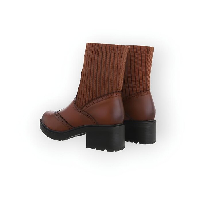 Sena – Camel Enkelboots met Gevlamd Imitatieleer - Elastisch Sokmodel