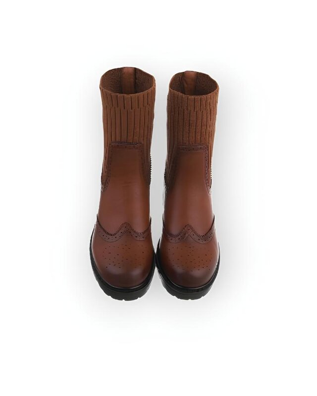 Sena – Camel Enkelboots met Gevlamd Imitatieleer - Elastisch Sokmodel